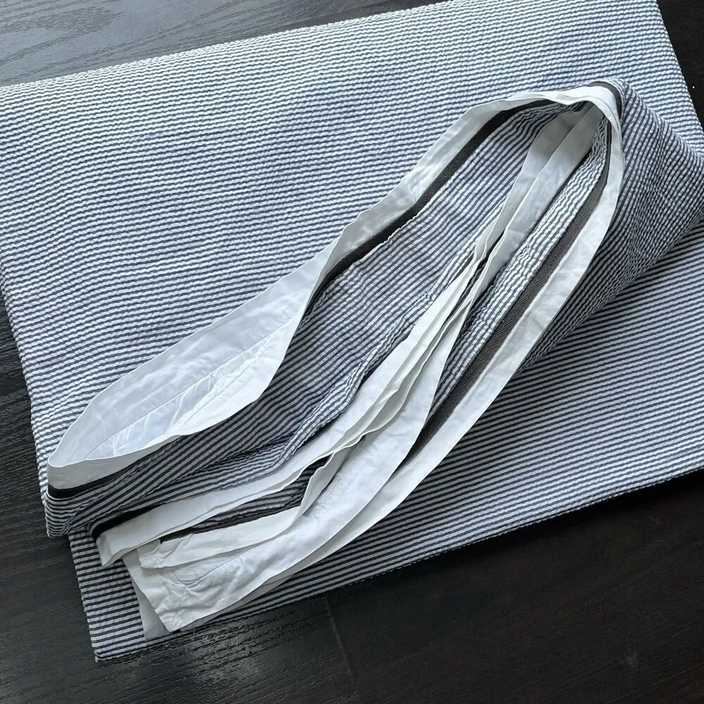West Elm Twin Duvet Cover Coastal Seersucker Stripes 100% Cotton Button Closure